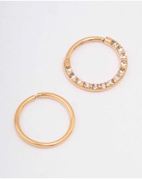 Lovisa - Gold Plated Surgical Steel Cubic Zirconia Textured Nose Ring Pack