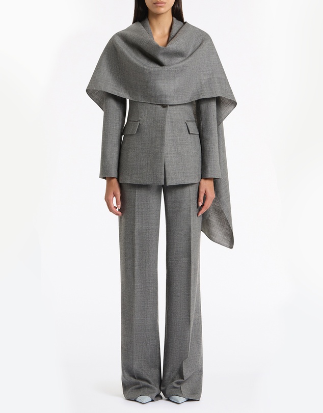 Carla Zampatti - Grey Melange Wool Suiting Scarf Jacket