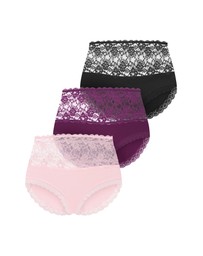 City Chic - Plus size Iris 3 Pack Cotton Hi Brief - pink icing purple iris black