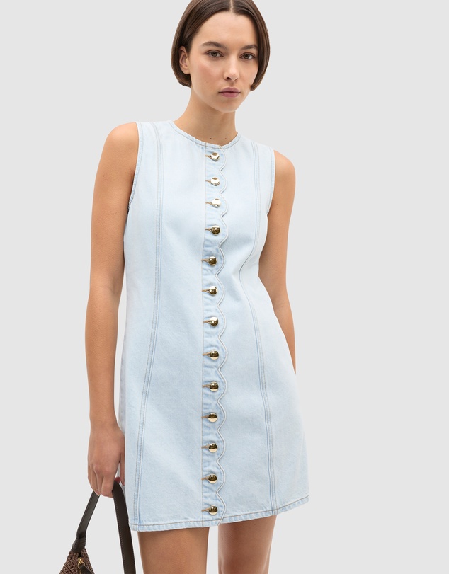 Denim Scallop Mini Dress by Seed Heritage Online | THE ICONIC