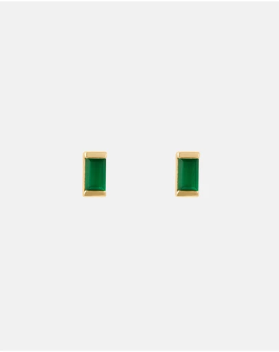 Kirstin Ash - Baguette Birthstone Studs May - Green Onyx