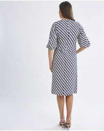 Angel Maternity - Elea Geometric Wave Work Dress with Twist Front