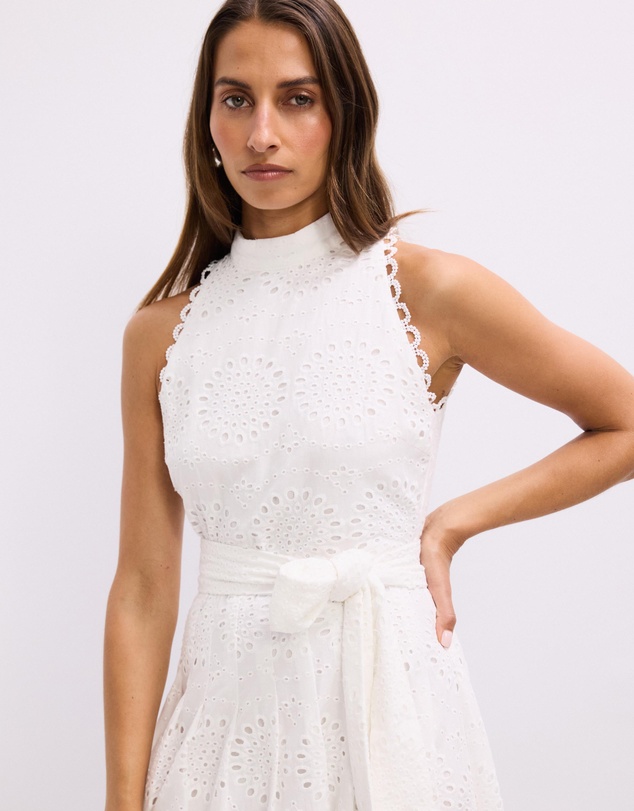 The Fated - Quinn Broderie Halter Neck Midi Dress