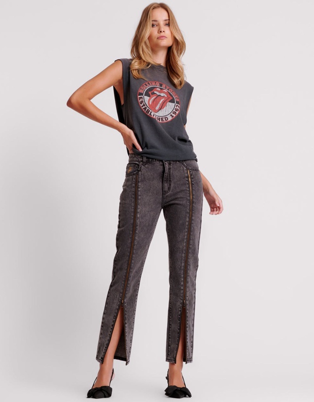 ONE TEASPOON - Faded Black Truckers Mid Waist Straight Leg Jeans