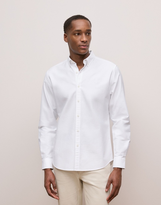 Trenery - Regular Fit Cotton Monogram Oxford Shirt in White