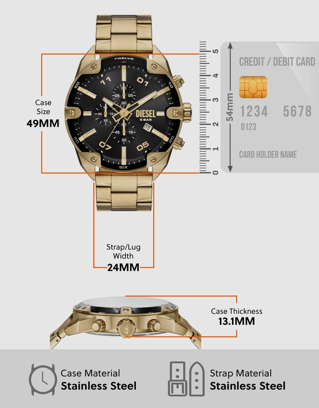 Diesel - Spiked Gold Tone Chronograph Watch