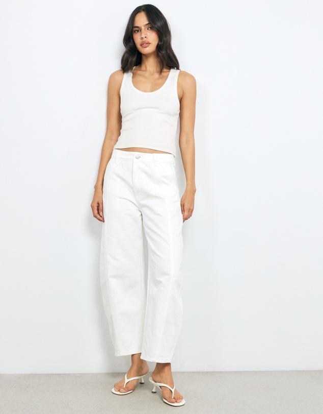 AERE - Mid Rise Seam Detail Barrel Leg Jeans