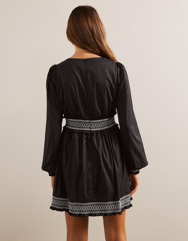 AERE - Organic Cotton Contrast Embroidery Capsule Mini Dress