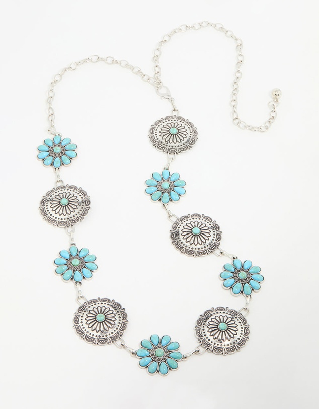 Lovisa - Silver & Turquoise Stone Boho Flower Ornate Belt
