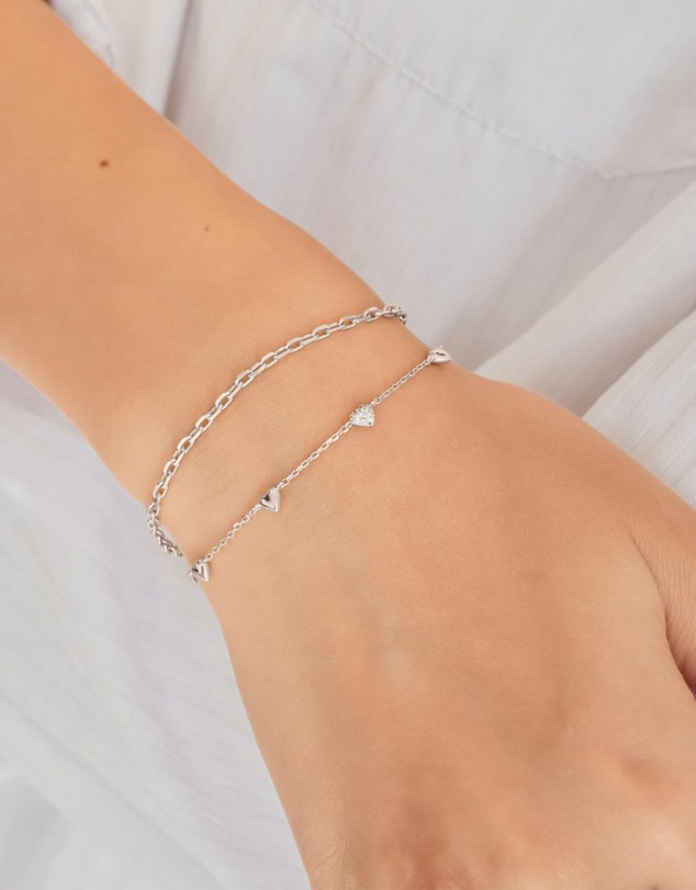 Ania Haie - Ania Haie Silver Pave Puffed Heart Station Bracelet