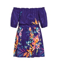 City Chic - Plus size Island Breeze Placement Dress - indigo