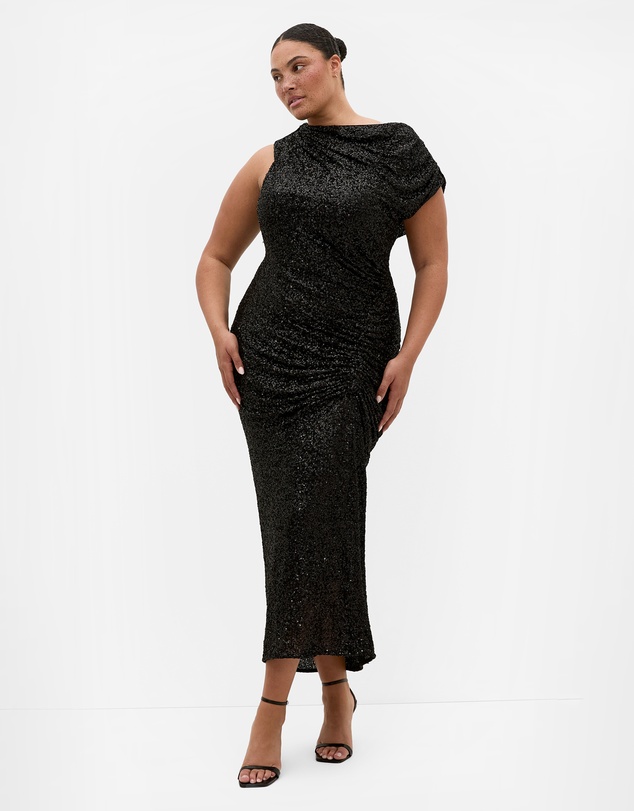 City Chic - Plus size Sequin Star Off Shoulder Maxi Dress - black