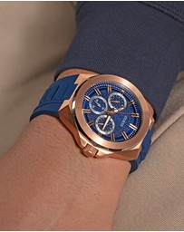 GUESS - GUESS Dashboard Rose Gold-Tone Case Blue Silicoen Strap