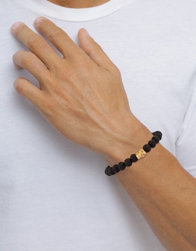 Kuzzoi - ICONIC EXCLUSIVE - Lava Bead Bracelet with Skull in Gold-Plated 925 Sterling Silver