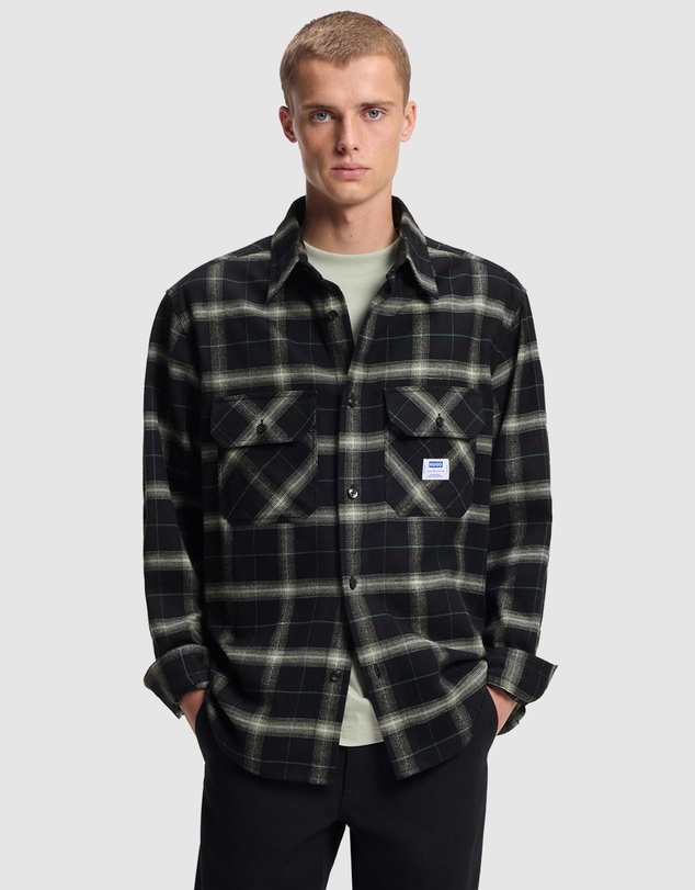 HUGO - Oversized-Fit Overshirt in Checked Cotton Twill