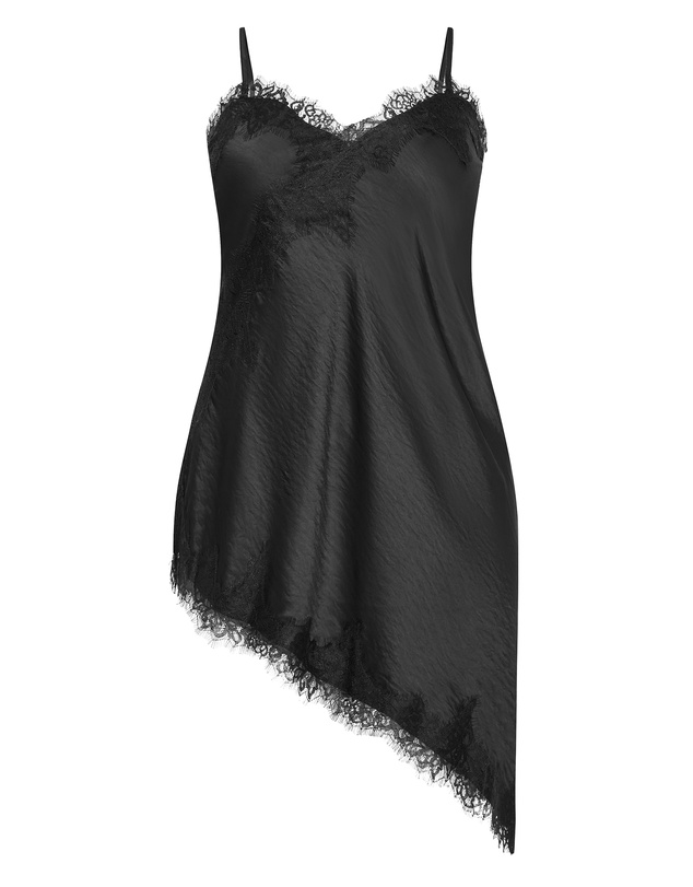 City Chic - Plus size Lace Asymmetrical Satin Cami - black