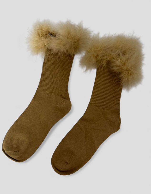 High Heel Jungle - Frou-Frou Faux Fur Trim Combed Cotton Socks