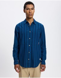 Scotch & Soda - Textured Indigo Shirt In Special Striped Weave