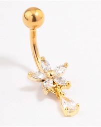 Lovisa - Gold Plated Surgical Steel Cubic Zirconia Flower Pear Threadless Belly Bar