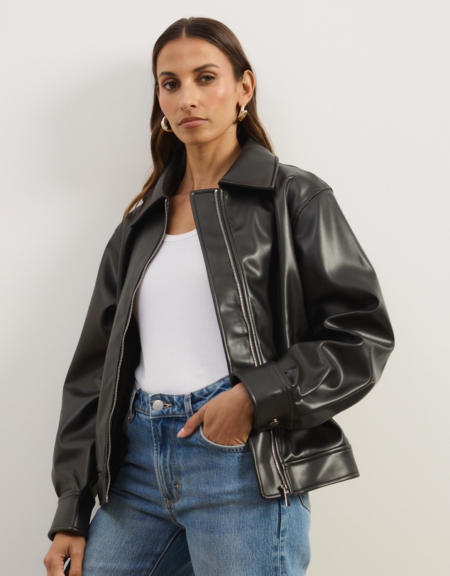 Atmos&Here - Renna Faux Leather Bomber Jacket
