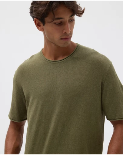 AERE - Linen Blend Rolled Hem Tee
