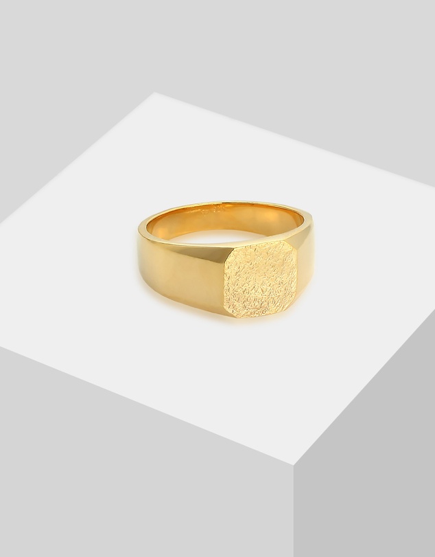 Kuzzoi - ICONIC EXCLUSIVE - Ring Men Square Matt Statement in 925 Sterling Silver Gold Plated