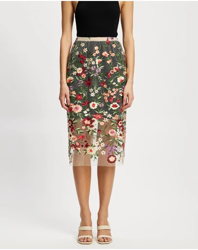 Lindsay Nicholas New York - Floral Sheer Lace Skirt with Underskirt