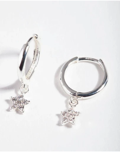 Lovisa - Sterling Silver Diamante Star Huggie Earrings