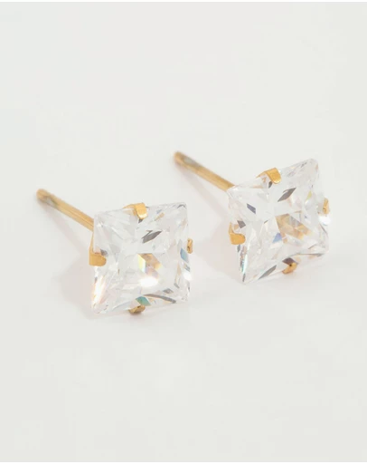 Lovisa - Waterproof Gold Plated Stainless Steel Princess Cut Cubic Zirconia Stud Earrings
