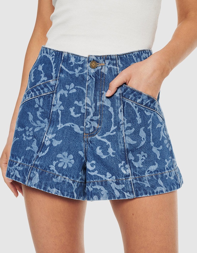 KIVARI - Laguna Printed Denim Shorts