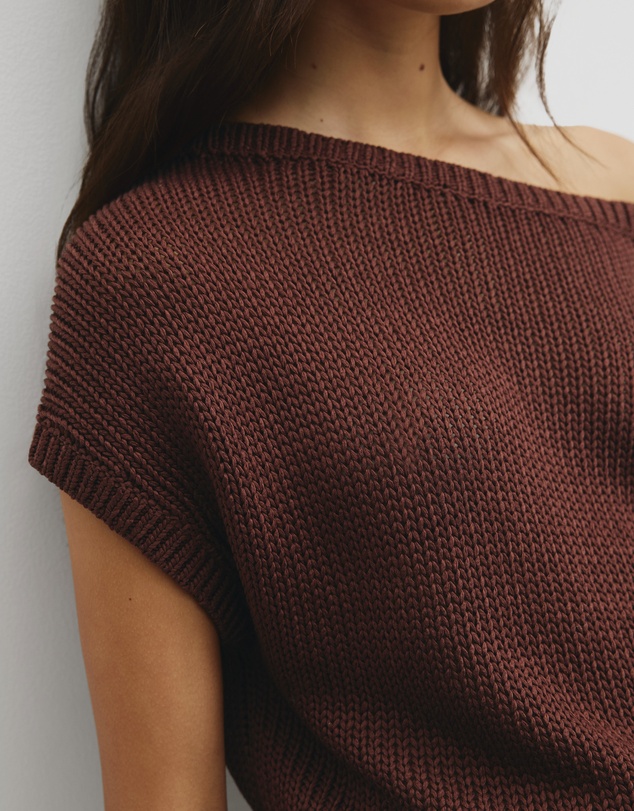 Country Road - Organically Grown Cotton Asymmetric Tape Knit T-shirt
