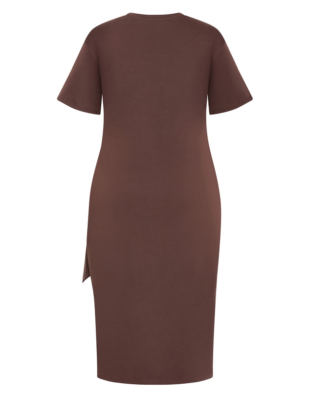 City Chic - Plus size Gina Waist Detail Midi Dress - chocolate
