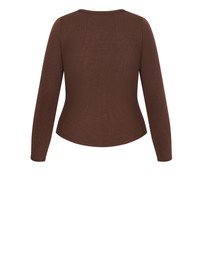 City Chic - Plus size Button Through Knit Top - chocolate