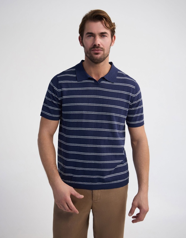 Oxford - Basey Linen Blend Striped Polo