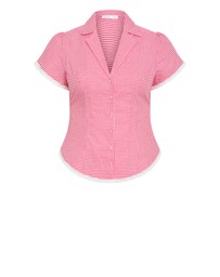 City Chic - Plus Size Eleni Gingham Shirt - watermelon