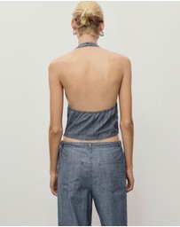 M.N.G - Striped Crossover Denim Top