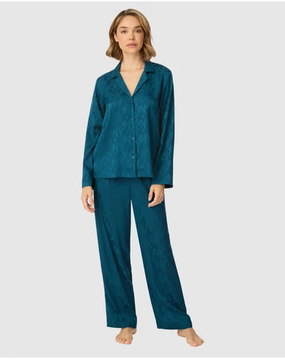 DKNY - Logo Satin Button-Up Long Sleeve Long Pyjama Set
