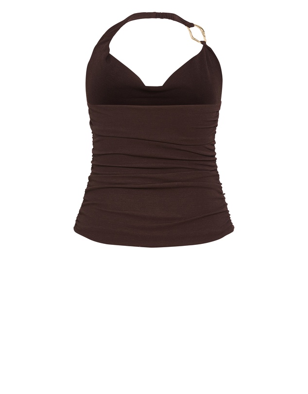 City Chic - Plus size Emmy Hardware Cowl Neck Top - chocolate