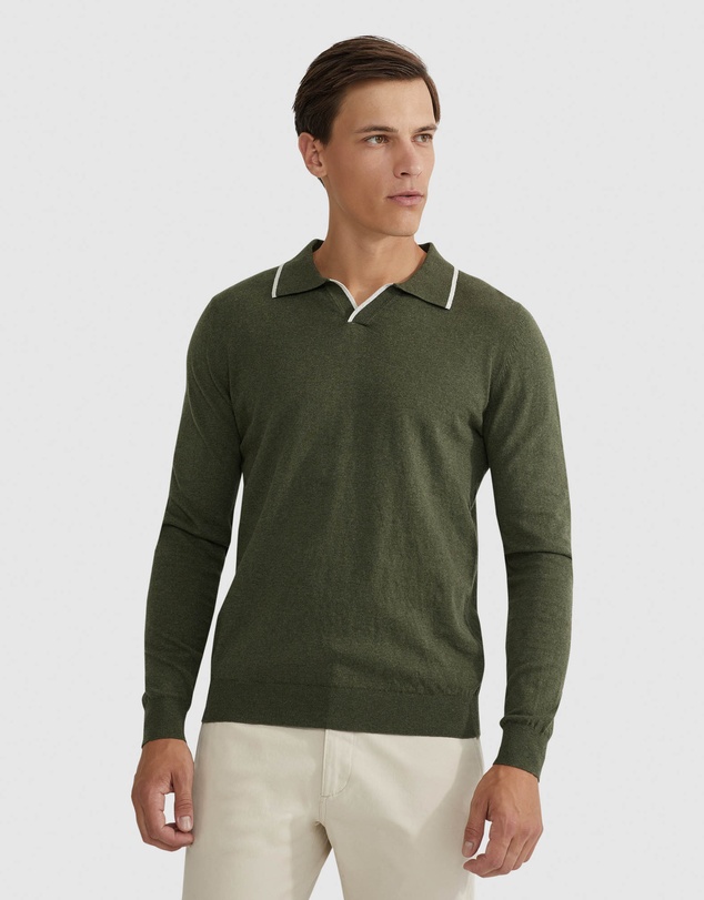 Oxford - Reiss Tipping Collar Long Sleeve Knit Polo