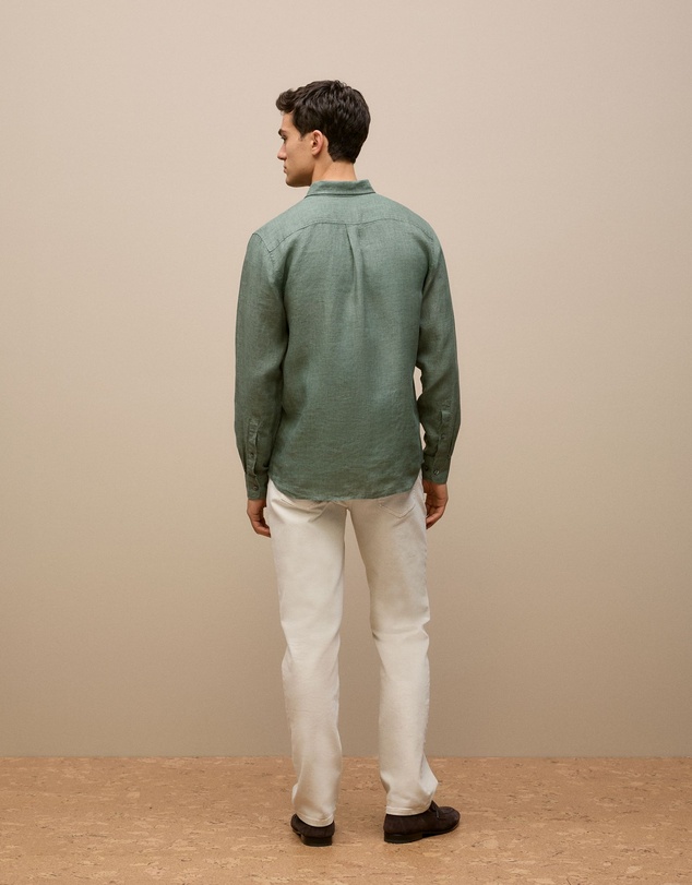 Trenery - Regular Fit Delave Linen Long Sleeve Shirt in Evergreen