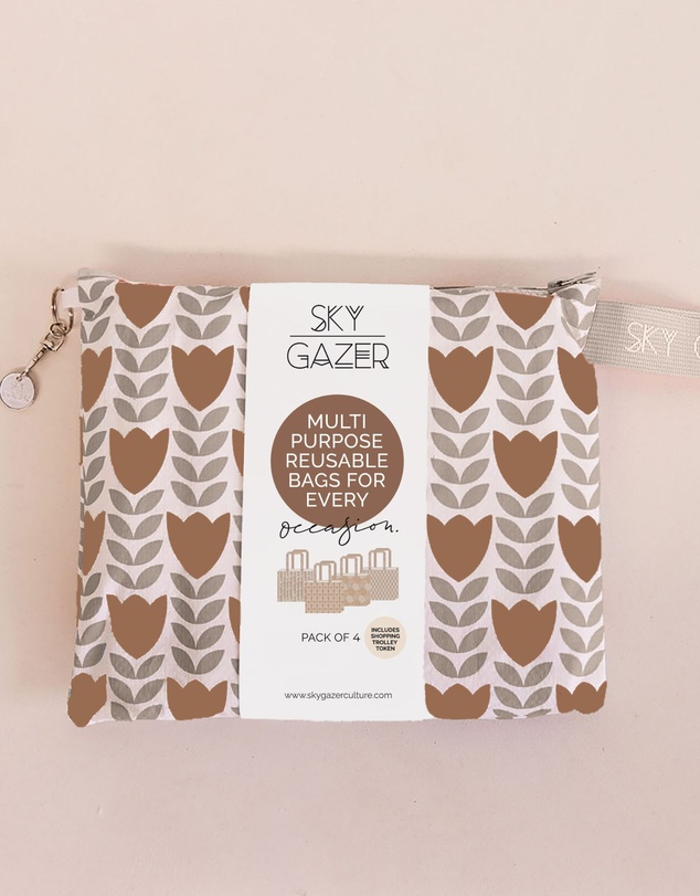 Sky Gazer - Multi-Use Reusable Bags (Pack of 4)- Taupe