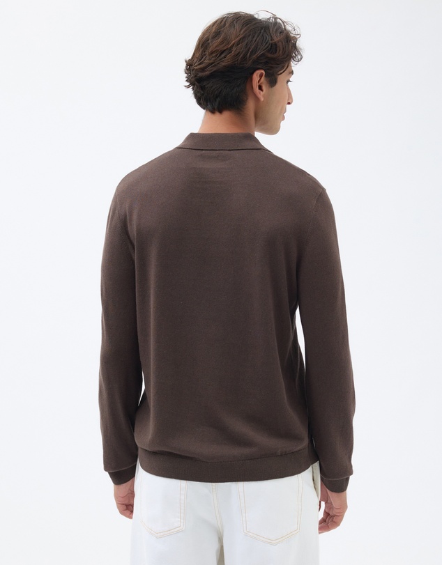 AERE - Linen Blend Knit Polo Long Sleeved