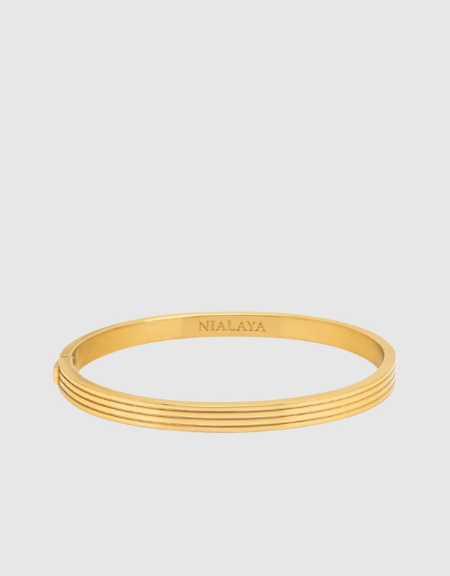 Nialaya Jewellery - Men's Gold Gentleman Bangle