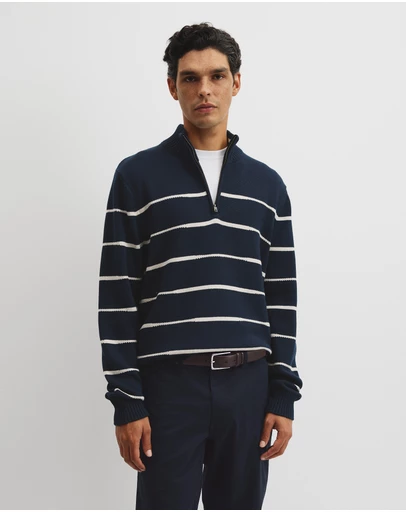 Country Road - Australian Good Earth Cotton Half Zip Stripe Knit