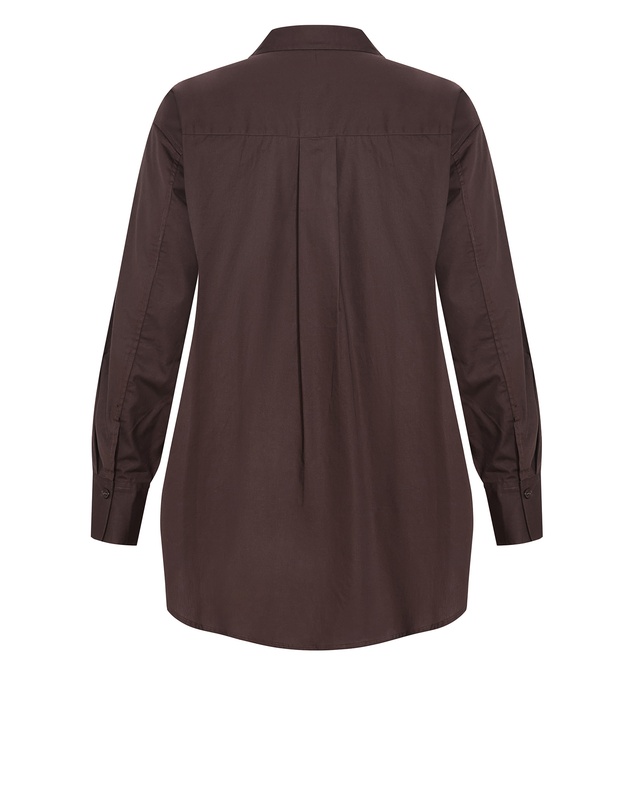 City Chic - Plus size Chiara Cotton Longline Shirt - chocolate