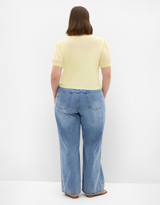 City Chic - Plus size Tara Short Sleeve Crop Cardigan - lemon drop