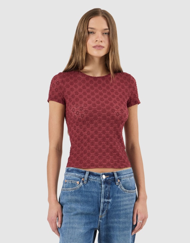 Rolla's - Daisy Lace Tee - Dark Cherry