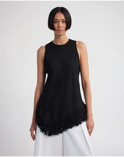 Oxford - Eloise Fringe Trim Linen Blend Top