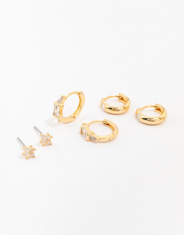 Lovisa - Gold Plated Brass Boho Baguette Earring 3-Pack
