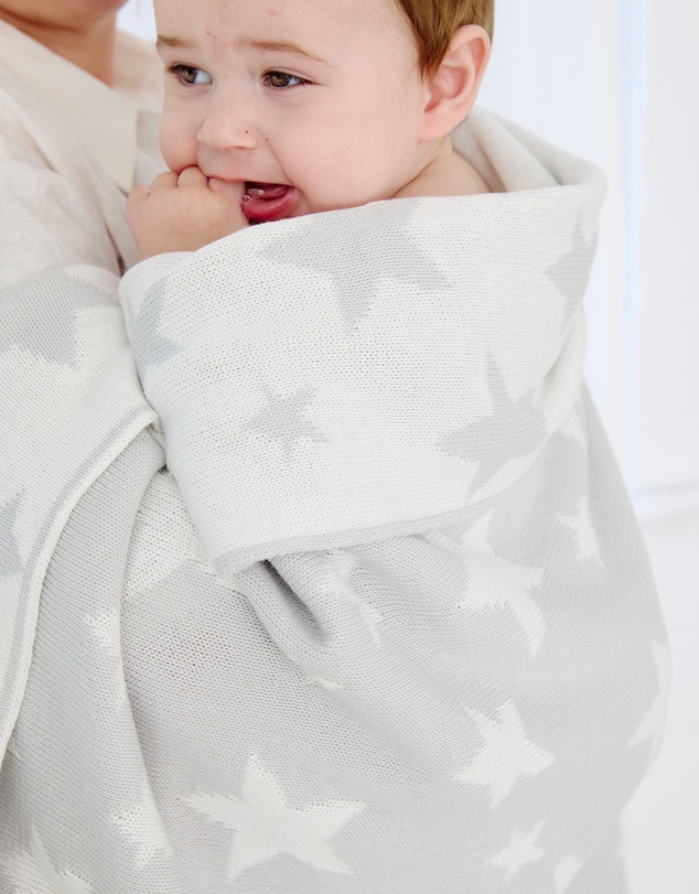 Living Textiles - Pram Knitted Blanket - Grey Stars